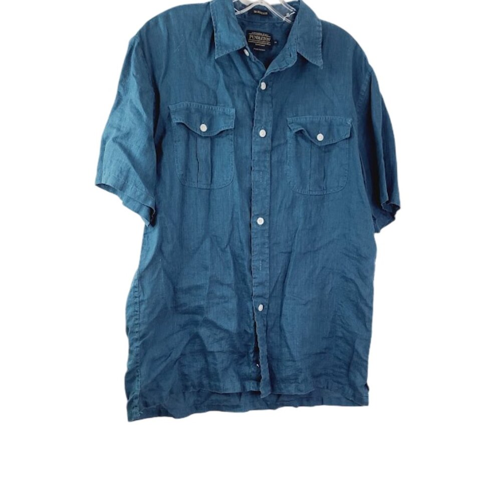 Pendleton Men's Dark Blue Morrisons Short Sleeve Linen Button-Front Shirt Size M